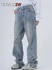 Damenjeans Tawaaiw American Retro Pentagram Straight Femme Blue Denim Hose Autumn Spring Boyfriend For Y2k 230422