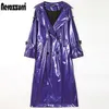 Women's Jackets Nerazzurri Long waterproof black patent leather trench coat for women double breasted iridescent oversized leather coat 7xl 231123