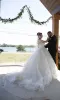 Suknie ślubne w dużych rozmiarach V Długie rękawy z koraliki koronkowe aplikacje Tiul Sweet Train Bridal suknie ślubne