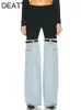 Jeans femme DEAT mode taille haute droite Patchwork cuir PU boucle Streetwear Denim pantalon printemps 2023 tendance 17A2013H 230422