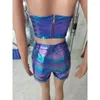 Survêtements pour femmes Laser Violet Deux pièces Ensembles Femmes Tenues Sexy Zipper Corset Bustier Crop Top Bouton Slim Shorts Party Club