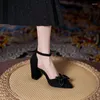 Sandals Small Size 31-43 Black Shoes Women Summer High Heel Chunky Hollow Bow Women's