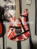 Canhoto 5150 Edward Van Halen Branco Listras Pretas Vermelho Guitarra Elétrica Floyd Rose Tremolo Ponte Whammy Bar Porca de Travamento Maple Neck Fingerboard Grande Headstock