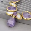 Bröllopsmycken set Guaiguai Natural Freshwater White Biwa Pearl Green Nugget Amethysts Gold Plated Pendant Necklace Armband örhängen 231123