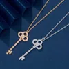 Designer Brand Tiffays Key Necklace Gold Plated 18 K Inlaid Diamond Heart Crown Full Pendant Collar Chain