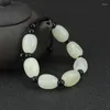 Bracelet en marbre blanc naturel pour femme, fil de Jade tissé à la main, bijoux de Style ethnique Simple, cadeau rétro pour homme