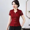 Ethnic Clothing Cheongsam Women Plus Size Tops 2023 Lace Hollow Out Short Sleeve Traditional Chinese Style Red Tang Costume Qipao Shirts