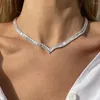 Choker Stonefans Fashion Zircon v Shape Netclace Wedding Wedding Women Cz Bride Tennis Tennis Chailar Party Party Gift