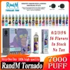 Puff 7000 Oryginalne Randm Tornado Puffs 7000 7K Puff Do jednorazowe e-papierosy zawiera cewkę z siatką 14 ml jednorazowe dyspozoty Vape Vape Vaper Pen 0/2/3/5%