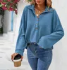 Camicette da donna Autunno Vintage Risvolto Camicia a maniche lunghe Allentato Solido Button Down Pullover Top Camicie Waffle femminili e 2023