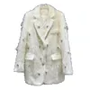 Womens Suits Blazers Temperament Rhinestone Beaded Mink Fur Quilted Long Suit Coat Women Winter Tailored Collar Sleeve Jacket Female 231123