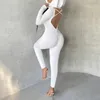 Women's Two Piece Pants Women Long Sleeve Bodysuit Solid Backless One Hooded Outfit Slim Scoop Neck Romper Sexy Bodycon Jumpsuit Party