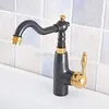 Bathroom Sink Faucets Black & Gold Color Brass Vessel Faucet Single Handle Swivel Spout Mixer Tap Hole Tsf795