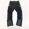 24SS Spring Summer Men's Distress Vintage Jeans målade dubbel knälastbyxor