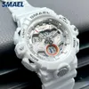 Zegarek Smael White Digital Watch for Men Wojskowy sport 5ATM Waterproo Analog kwarcowa zegarek z chronografem Data Tydzień Alarm 8085Q231123