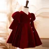 Sukienki dla dziewczynek urodzone dziewczynka księżniczka Bożego Narodzenia Red Puff Sleeve Niemowlę Toddler Błyszczący Vintage Winter Evening Gown Bow 12m 10y 231123