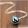 Pendant Necklaces Fashion Howling Wolf Moon Necklaces Double Sided Glass Ball Time Gemstone Pendant Necklace Sier Bronze Chains Jewelr Dhwdz
