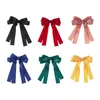 Acessórios de cabelo Mulheres Arcos Barrettes Long Ribbon Pins com cauda Cetim em camadas Bow Clip para meninas Valentine Wedding