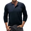 Herren T-Shirts Hemd Slim Casual Muscle Male Outfits Langarm Knopf V-Ausschnitt Top Workout Pullover Lose Streetwear Hübsch