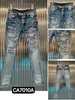 Jeans masculinos europeus jean hombre carta estrela homens bordado retalhos rasgados para tendência marca motocicleta calça homens tamanho magro 30-38