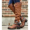 Boot Winter Leather Punk Style Knee Boots Vintage Stud Zip Women's With Belt Buckle Plus Size Shoes 231123