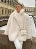 Womens Fur Faux Winter Fluffy Fur Artificial Long Jacket For Womens Loose Lapel Collar Sleeve Thick Luxury 231122