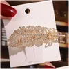 Grampos de cabelo Barrettes Diamante Pena Cabelo Clipe Barrettes Moda Sier Gold Headdress Hairpin Primavera Clips Bobby Pin para Drop Deliver Dhvme