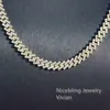 Anpassad 8mm 9mm 10mm 13mm 15mm Bredd 1 rad VVS Moissanite Diamond Necklace Gold Plated Silver Cuban Link Chain