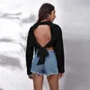 Chemisiers Femme Sexy dos nu sangle à manches longues chemise blanche hauts couleur unie col rabattu chemisier noir Streetwear Femme Blusas