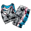 Conjuntos activos de primavera y verano Tie Dye Dye Sports Fitness Bra High Winist T Hip Lift Pantal