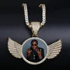 Pendant Necklaces TOP Gold Custom Made Po With wings Medallions Necklace 4mm Tennis Chain Cubic Zircon Men's Hip hop Jewelry 231123