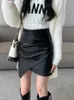 Gonne Mini pelle PU Donna Irregolare Chic Moda Vintage Sexy Office Lady Autunno Temperamento Stile coreano Gonne a vita alta