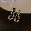 Boucles d'oreilles pendantes 2023 Vintage vert Zircon goutte pour les femmes mode couleur or métal cristal chaîne glands bijoux cadeau