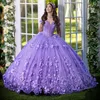 Underbar lavendel älskling från axeln quinceanera klänning boll klänning svep tåg tyll pärlor 3dflower prinsessan party prom klänning