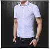 Men's Dress Shirts Summer Men Casual Business Cotton Short Sleeve Embroidery Brand Mens Blouses Solid Harmont Blaine Blouse