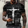 Magliette da uomo T-shirt da abbigliamento cristiano Taglie forti Gotico Gesù Cristo Croce Stampa 3D O-Collo Top Vintage Hip Hop Manica corta Personalizzabile