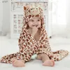 Towels Robes 100cm Cute Bear Shaped Baby Hooded Bathrobe Soft Infant Newborn Baby Bath Towel Giraffe Blanket Cartoon Patter TowelsL231123