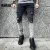 Jeans masculinos Kakan - Novos jeans brancos europeus e americanos desgastados para homens pretos elásticos apertados calças casuais K9-1866 T231123
