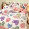 Ensembles de literie Housse de couette en molleton de flanelle pour l'hiver couverture de lit imprimée coeur chaud ensemble complet housse de couette King sans taie d'oreiller 231122