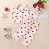 Pyjamas 1 6Y enfants filles ensemble bébé coeur imprimé vêtements de nuit à manches longues revers boutons hauts pantalons enfants Homewear vêtements de nuit 231123