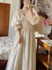 Mulheres sleepwear algodão bordado francês lânguido u-pescoço babados princesa camisola rendas vintage fada noite vestido primavera pijamas