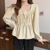 Camicette da donna Camicia in cotone e lino Top Casual Ragazze Camicetta bianca Donna Manica lunga Coreana Femme Morbida