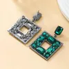 Dangle Earrings Vintage Green Rhinestone Square Pendant For Women Fashion Jewelry Girls' Daily Collection Accessories