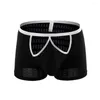 Underpants Sexy Lingerie Open Crotch Front Trunk Men Mesh Sheer Underwear Exotic Penis Bulge Pouch Boxer Shorts Hollow Panties A50