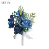 Outros acessórios de moda lky fr corsage wedding boutonnieres blue rosas bracelete de seda flores noivo homem terno de botão de botão de broche pinos de casamento acessador de casamento j230422