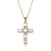 Collier créatif avec pendentif croix en zircone cubique colorée pour femmes, broche brillante, cristal multicolore, mode Hip Hop, plaqué or véritable 14 carats, bijoux en pierre CZ, cadeaux pour filles