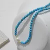 Collier ras du cou de luxe bohème Turquoise, chaîne de perles, fait à la main, perles d'eau douce, vente en gros, bijoux, cadeaux de fête pour femmes