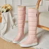 Winter Warm Pink White Snow Boots Women Shoes Low Heels Knee High Boots Female Platform Plush Long Boats Mujer Black 34-43