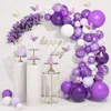 Party Decoration 124pcs Metal Purple Balloons Arch Gold Burtterfly White Macaron Garland For Wedding Backdrop Decor