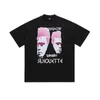 men and women T-ShirtsLawFoo Spring/Summer China-Chic Brand American Street Portrait Print Half High Collar Off Shoulder Loose Edition Couple T-shirt Fashion